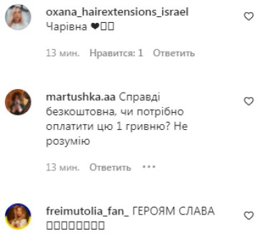 Коментарі на пост Ольги Фреймут в Instagram