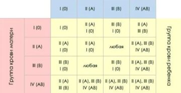 Таблица: группа крови матери и ребенка, nur.kz