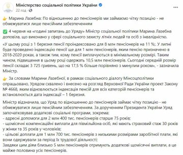 Публікація Мінсоцполітики, скріншот: Facebook