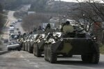 Колона російської техніки складається з БТРів, РСЗВ "Ураган" і вантажівок. Фото:  times.mk.ua