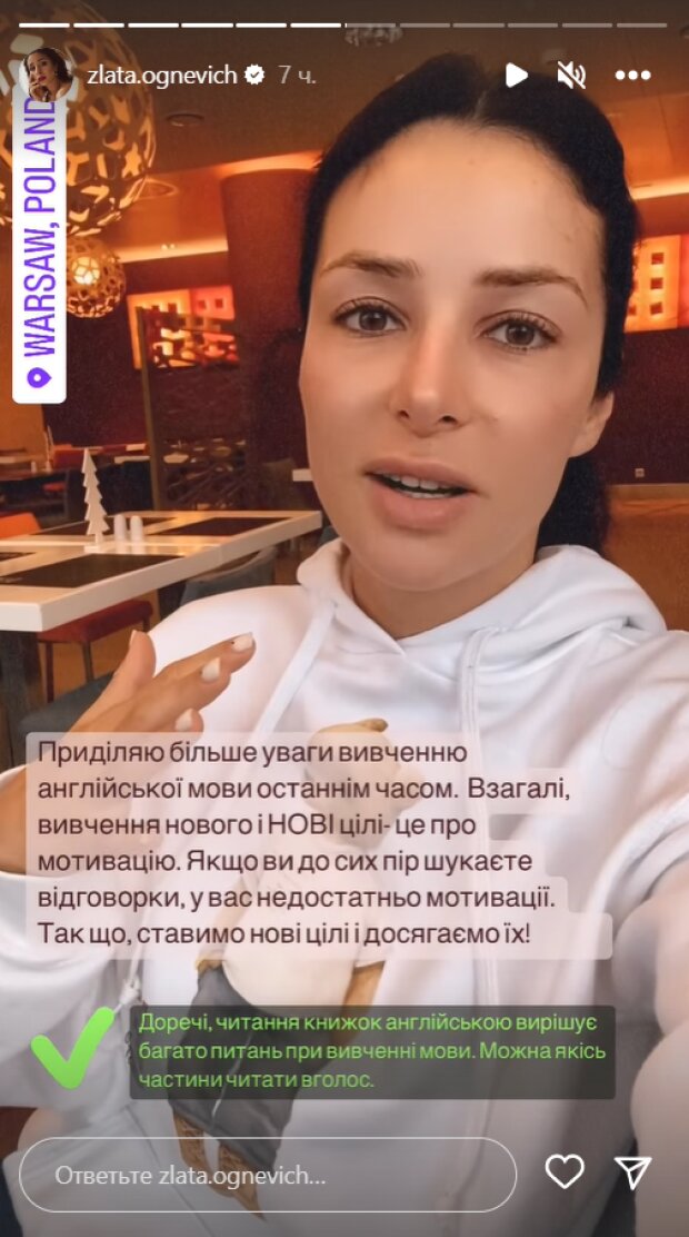 Stories Злати Огнєвіч, скріншот: Instagram