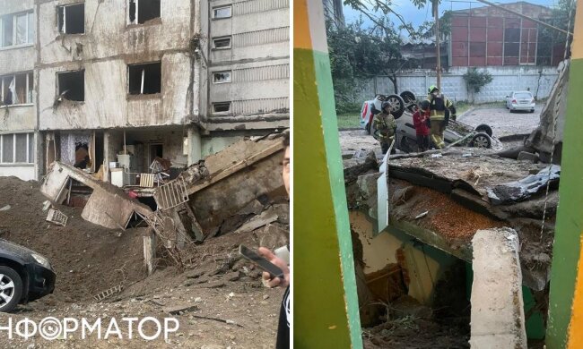 Зруйнований під'їзд будинку на Виноградарі після ракетного удару 6 липня 2026