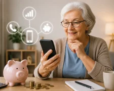 Пенсіонер з мобільним телефоном обирає вигідний тариф