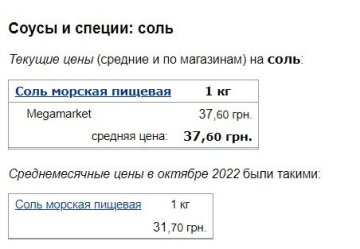 Цены на соль, скриншот: Minfin