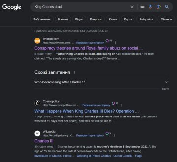 Пошукові запити про смерть Короля Чарльза III, скріншот: Google