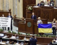 Українці «супроводжували» виступ спікера Держдуми РФ у Бухаресті